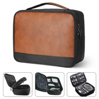 double layer crazy horse skin electronic thicken cable organizer bag portable case for hard drives cables charge kindle ipad