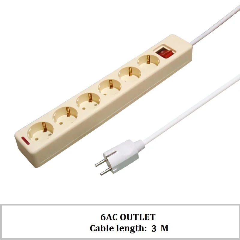 Cable length 3M Мощность полосы 6AC розетки с включения/выключения Европейский немецкий стандарт офис расширители 1,5/2/3 м Мощность кабель - Цвет: Cable length 3M