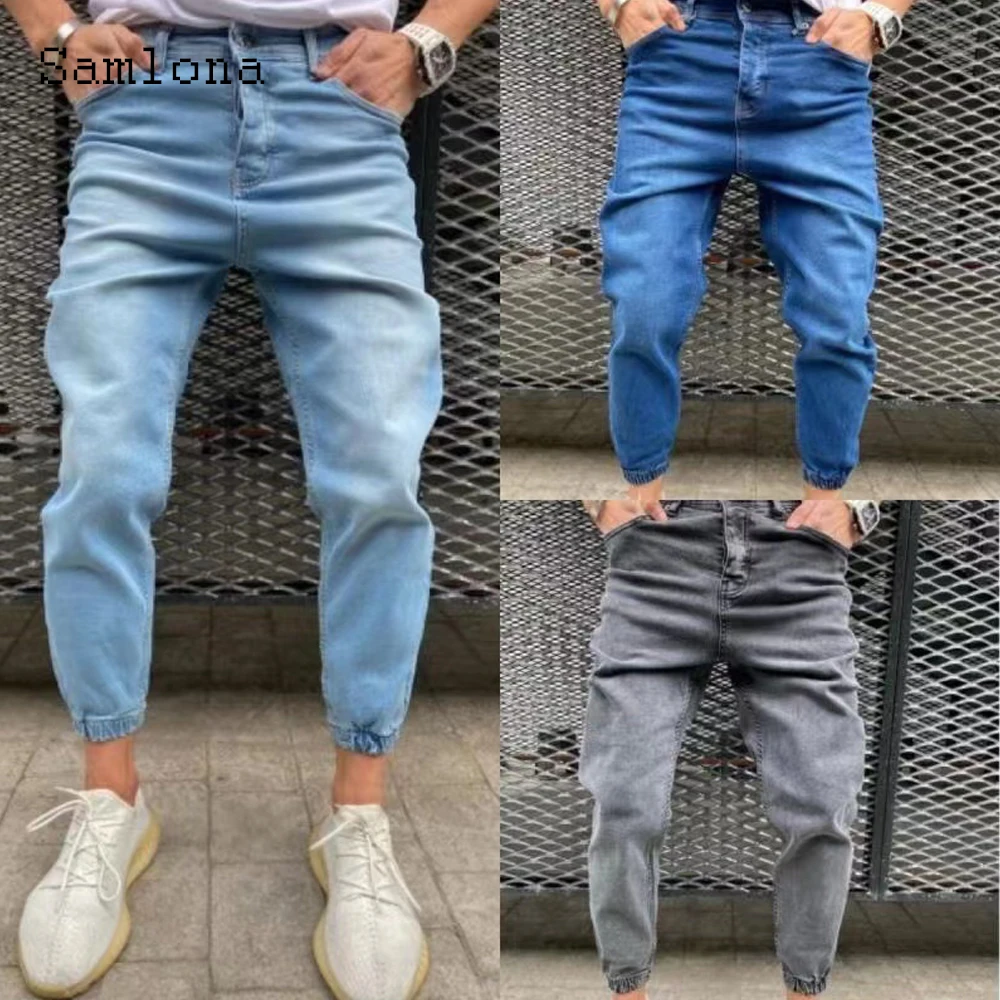 Samlona Plus size Men Sexy Jeans Denim Pants Casual Skinny Pantalon Mens Demin Clothes 2022 European Style Fashion Demin Trouser