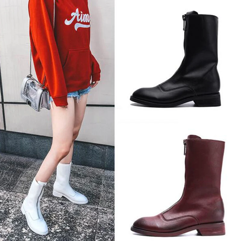 Новые модели женская обувь из натуральной кожи Зимние женские полусапожки на