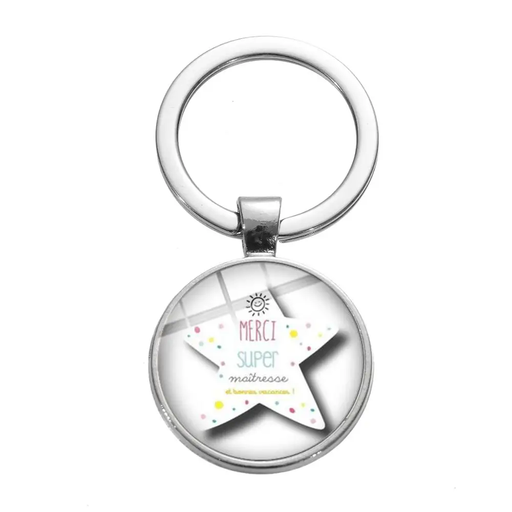Fashion Merci Maitresse Keychain Creative French Letter Printed Glass Gem Bag Pendant Key Chain Handmade Gift for Teacher | Украшения и