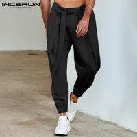 new men fashion lace up all match simple trousers outdoor wear casual loose long pants male casual solid pantalons s 5xl incerun