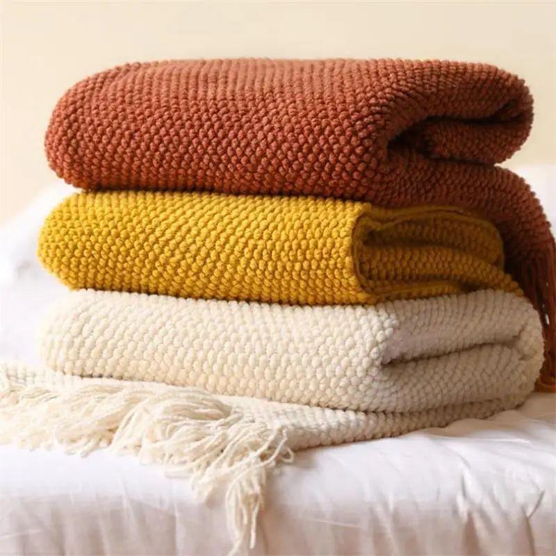 

Вязаное одеяло в скандинавском стиле для кровати, дивана, Клетчатое одеяло, однотонное мягкое зимнее одеяло с воздушным кондиционированием...