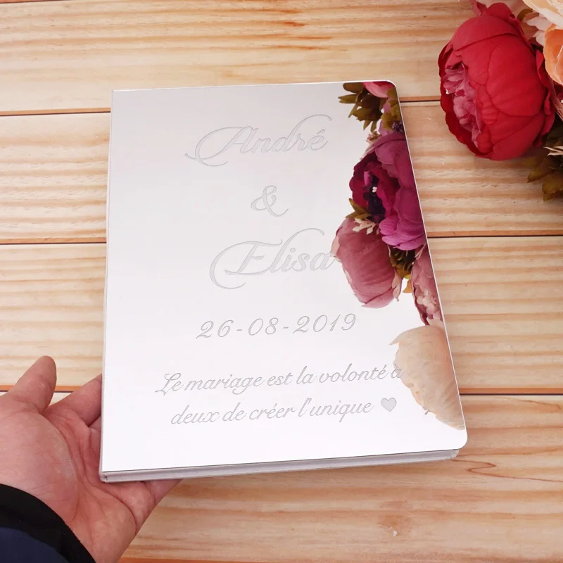 Espejo acr&iacute;lico personalizado, libro de visitas blanco, libro de invitados de firma de boda, decoraci&oacute;n de bautismo, evento y fiesta, regalos-3