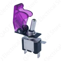 1set 12v 20a auto car boat truck illuminated led toggle switch with safety aircraft flip up cover purple cover white light