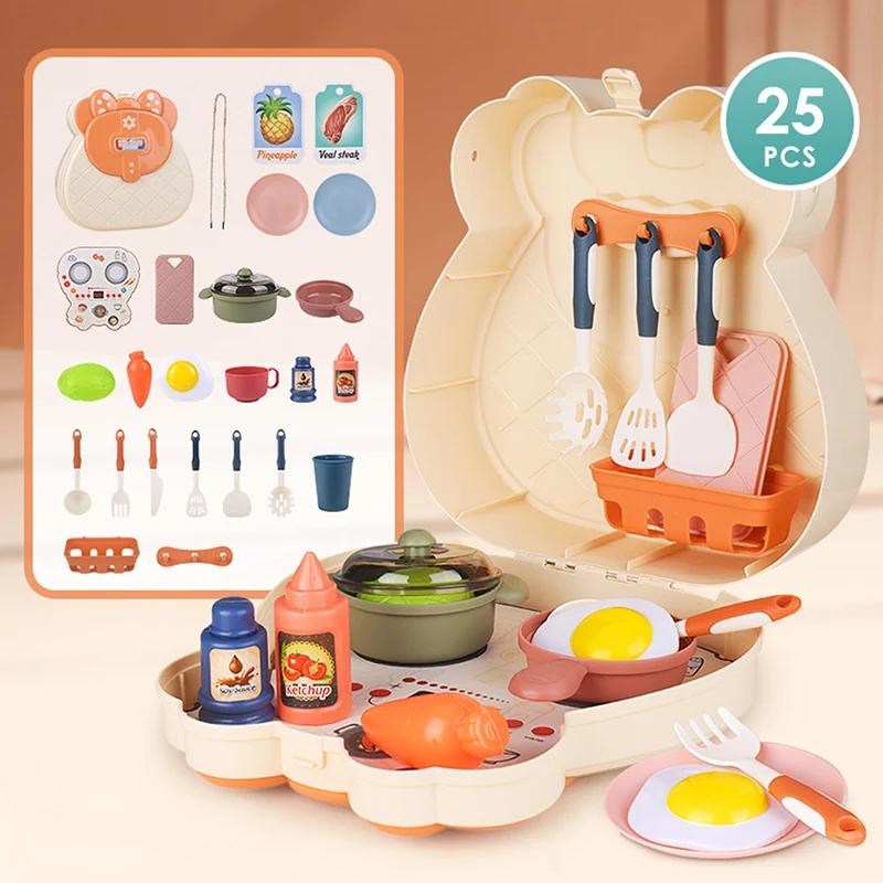 

25Pcs Plastic Children Kitchen Toys Miniature Cooking Set Simulation Tableware Toy Pretend Play Cook Toy for Kids Gift