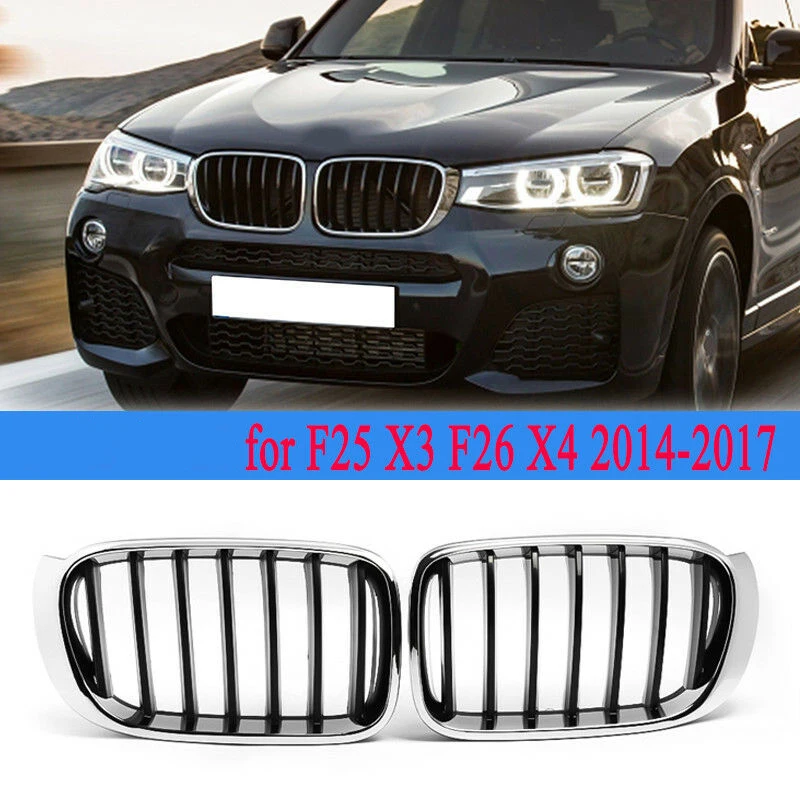 

Chrome Front Bumper Dual Line Kidney Grill Grille For-BMW X3 F25 /X4 F26 2014 2015
