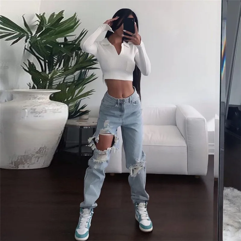 

Y2k модные «дырявые» джинсовые женские мамы джинсы размера плюс прямые джинсовые штаны уличная Винтаж Ретро Тонкий 2021 брюки Клубная одежда