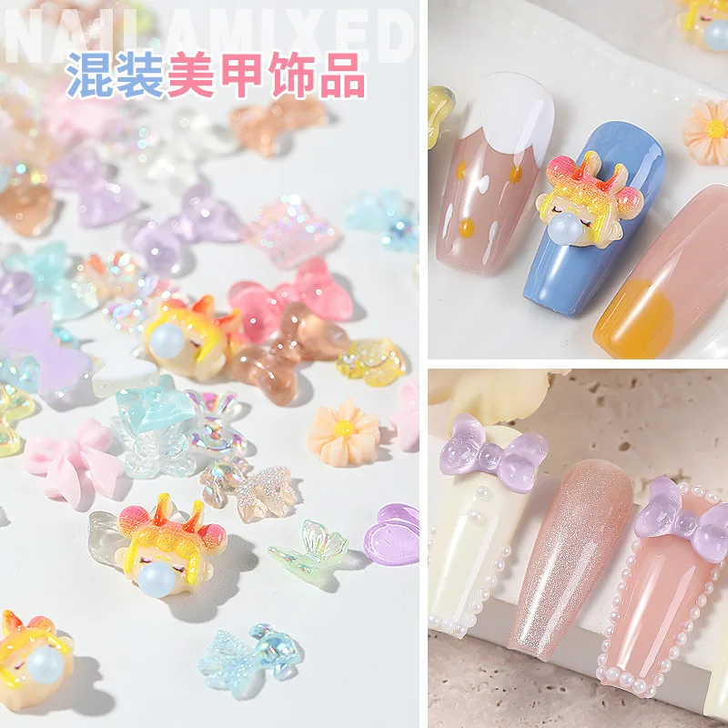 

Nail Art Mixed Jewelry Little Goldfish Peach Heart Bow Bubble Girl Cartoon Pearl Rhinestone Nail Decoration Manicure Accessories