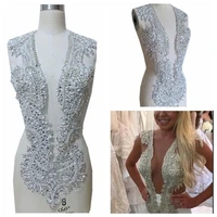 6 colors v shape crystal sew on full body rhinestone applique with sequins beads 6342cm for bridal wedding dress
