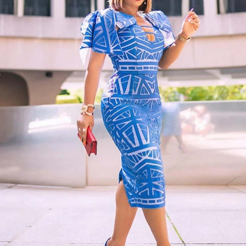 S-3XL Big Size African Dresses For Women 2022 Spring Africa Clothes Dress Blue Dashiki Ladies Ankara Africa Female Dress