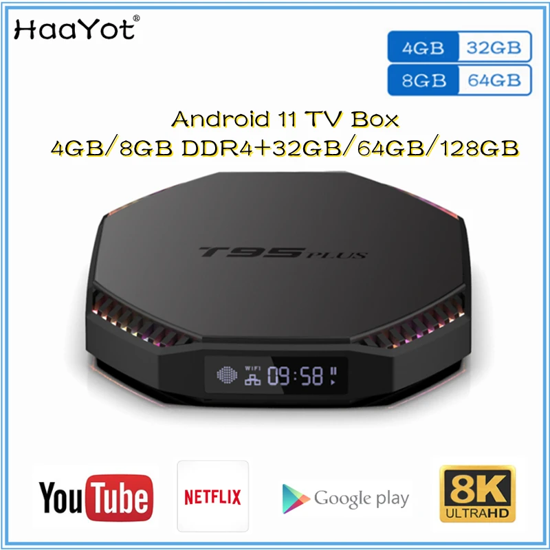 RGB Android 11กล่องสมาร์ททีวี Rk3566 4GB 32GB 8GB Ram 64GB Rom 128GB 2.4G 5G Wifi 1000M 8K Google Voice Youtube IPTV ตั้งกล่องด้านบน