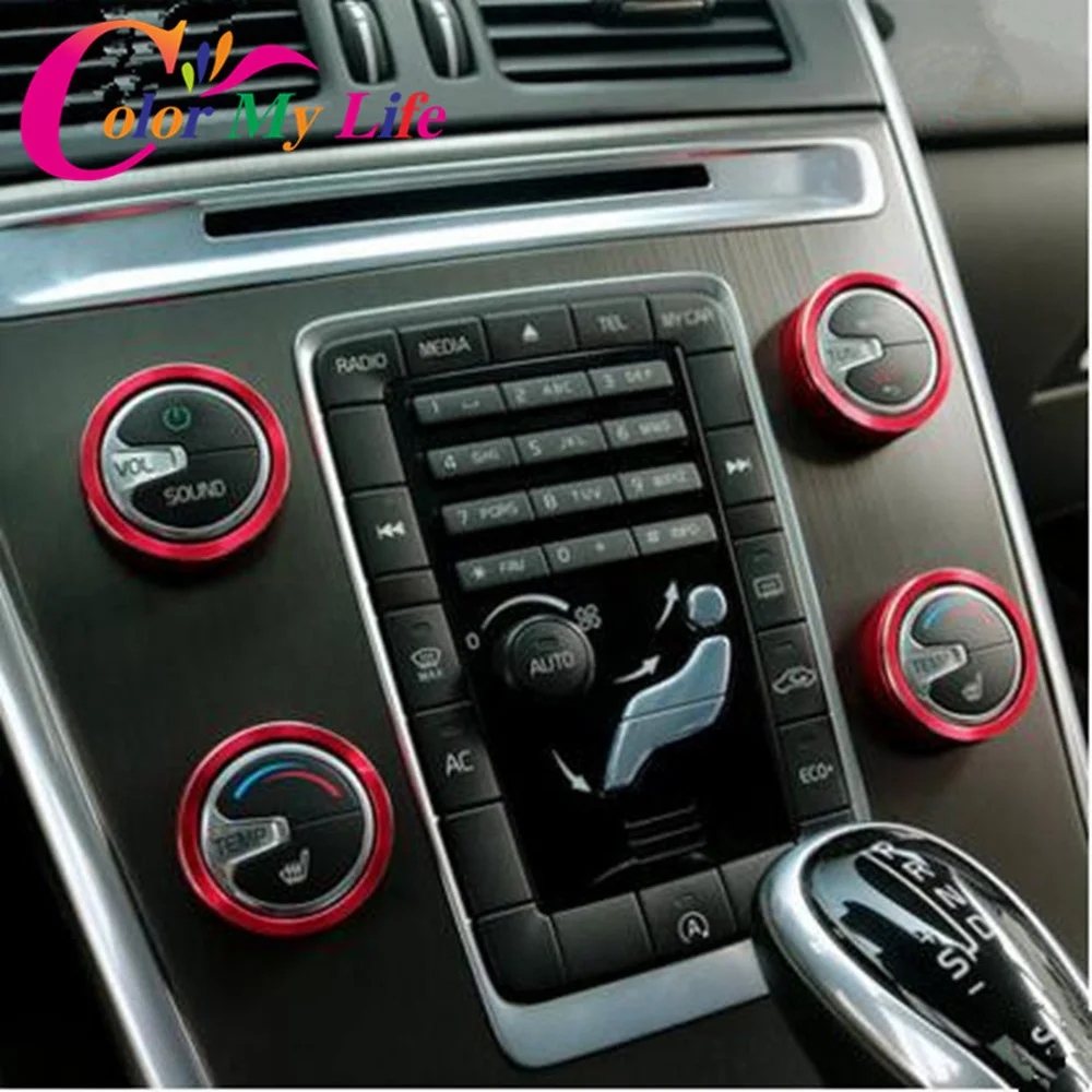 

4 Pcs/Set Aluminum Alloy Air Conditioning Switch Control Knobs Trim Ring Cover Audio Switch Knob Sticker For Volvo S60 XC60 V60