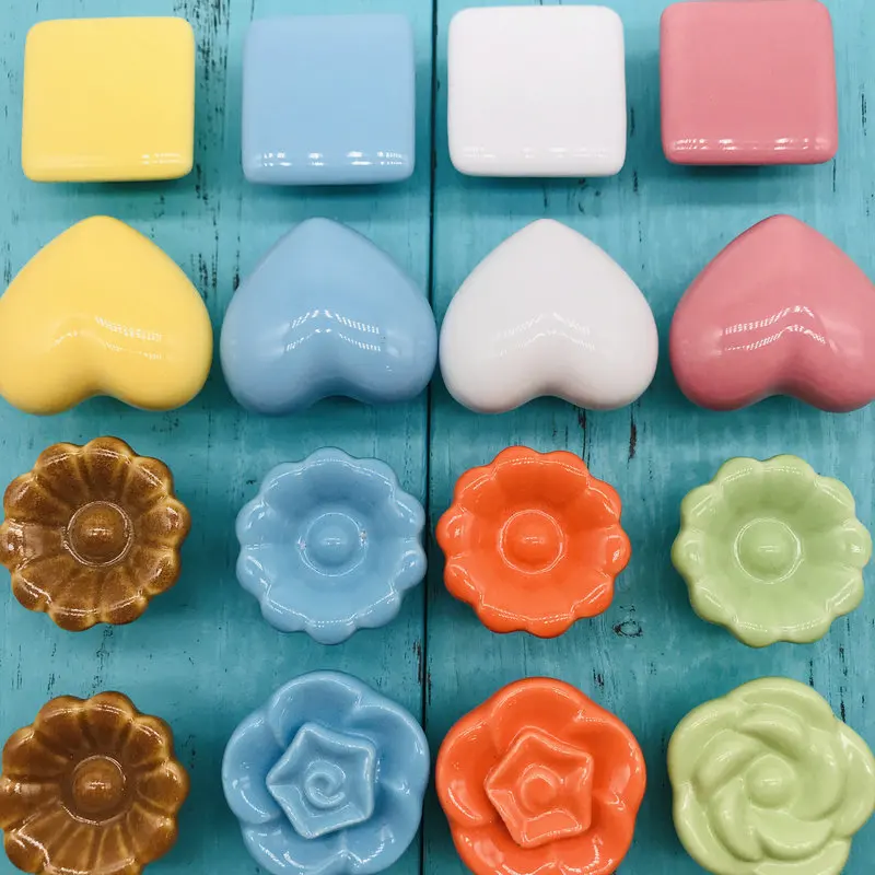 Цветные керамические ручки для дверных ящиков с сердечками в европейском стиле