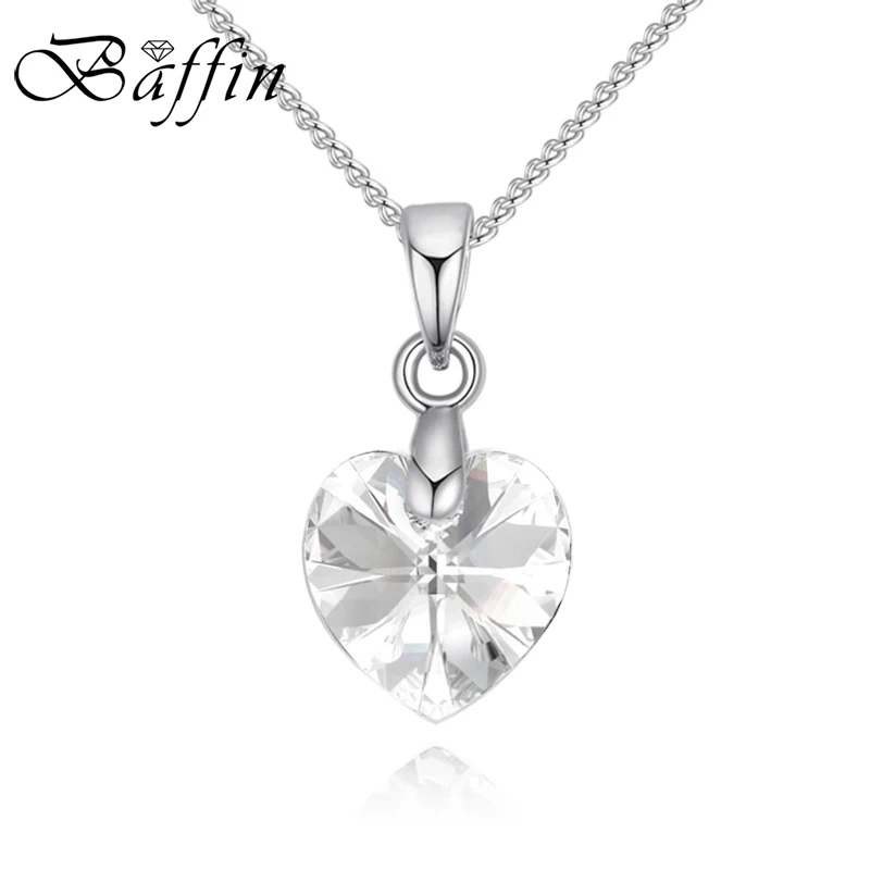 BAFFIN мини-ожерелье в форме сердца, подвеска с кристаллами Swarovski для женщин и девочек, подарок, серебряная цепочка, Детские ювелирные украшения - Окраска металла: Clear Crystal 001