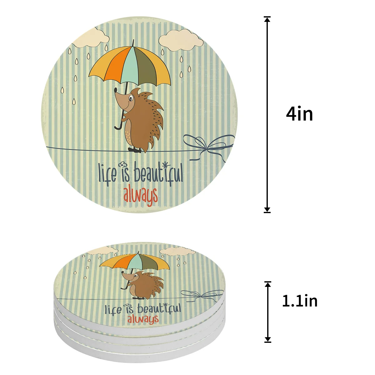 Керамические подставки для напитков с изображением животного Ежика |