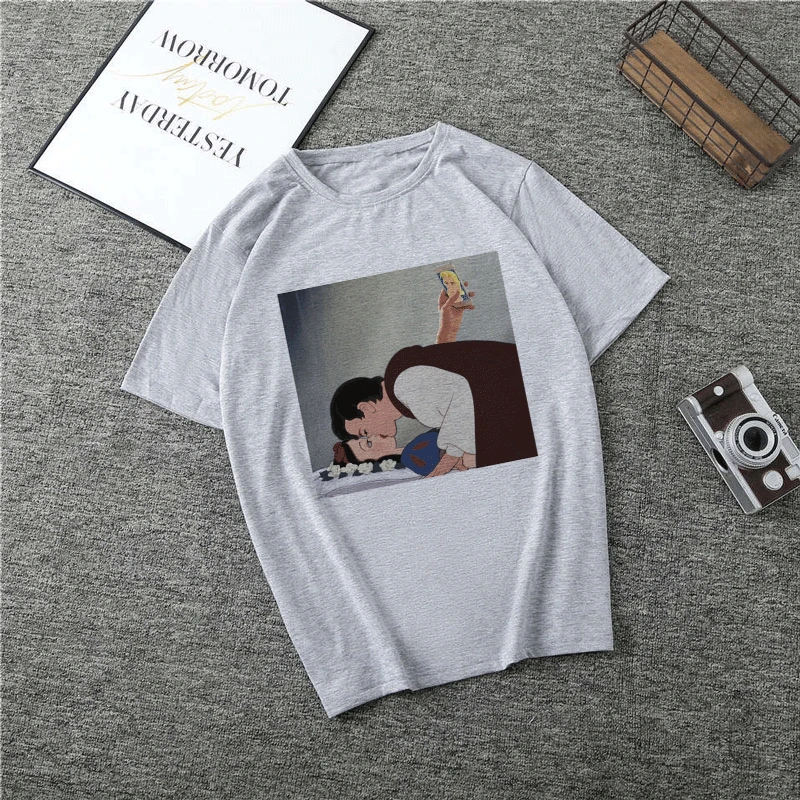 2499-gray Летняя Новинка года; футболка принцессы в стиле Харадзюку; футболка в стиле панк с круглым вырезом и эстетическим принтом; Повседневная Уличная одежда с короткими рукавами; женский топ - Цвет: 2499-gray