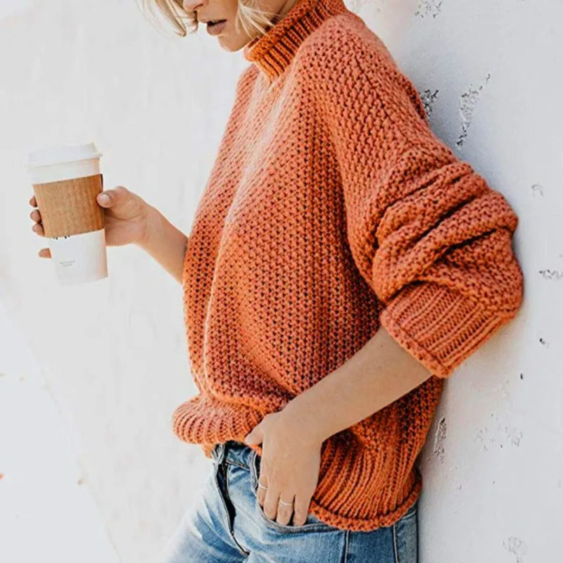 Новые свитера Женский вязаный свитер одежда толстая нить водолазка размера плюс