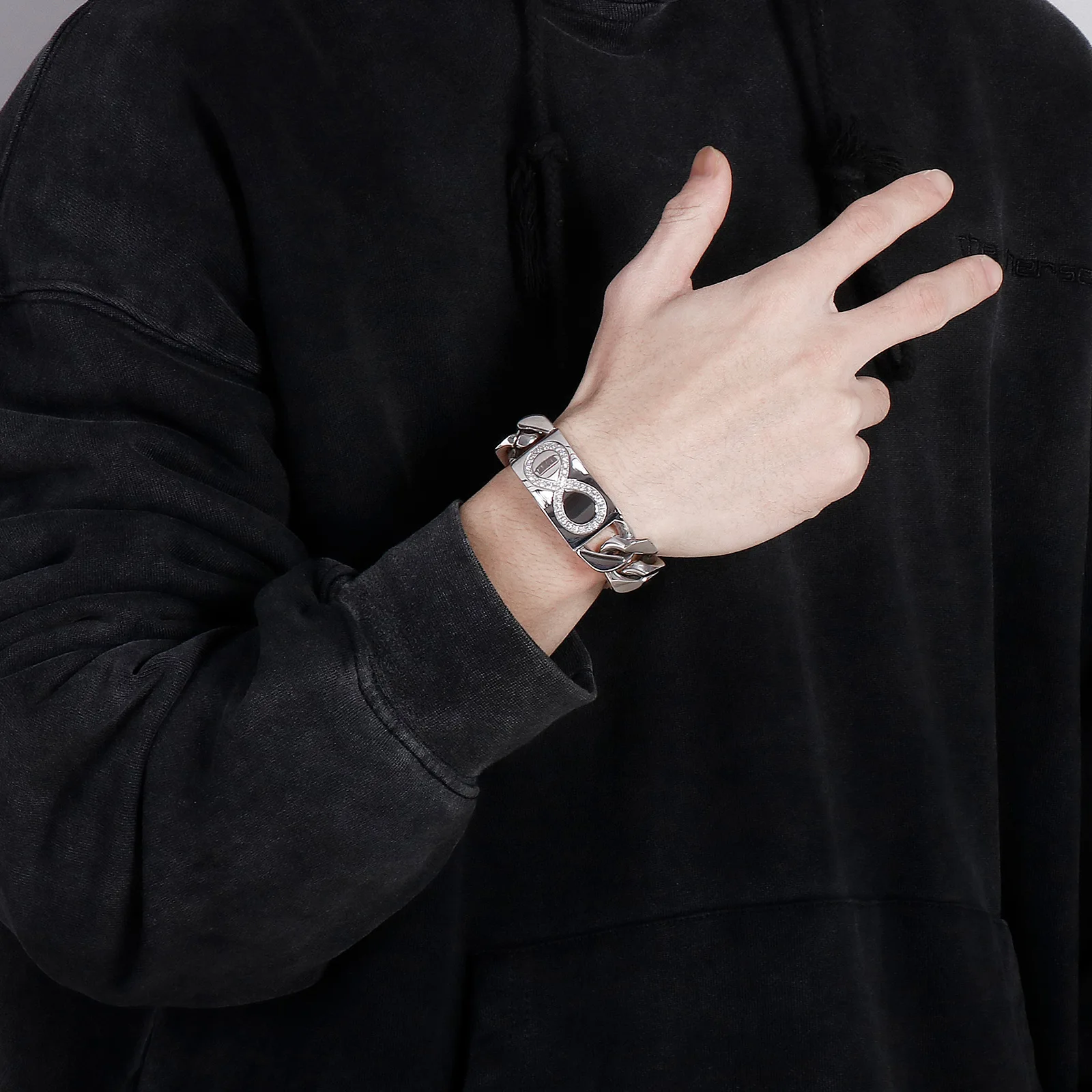 

Fongten Heavy Cuban Link Chain Zircon Charm Men Bracelet Polished Stainless Steel Punk Rock Fashion Jewelry Accessaries