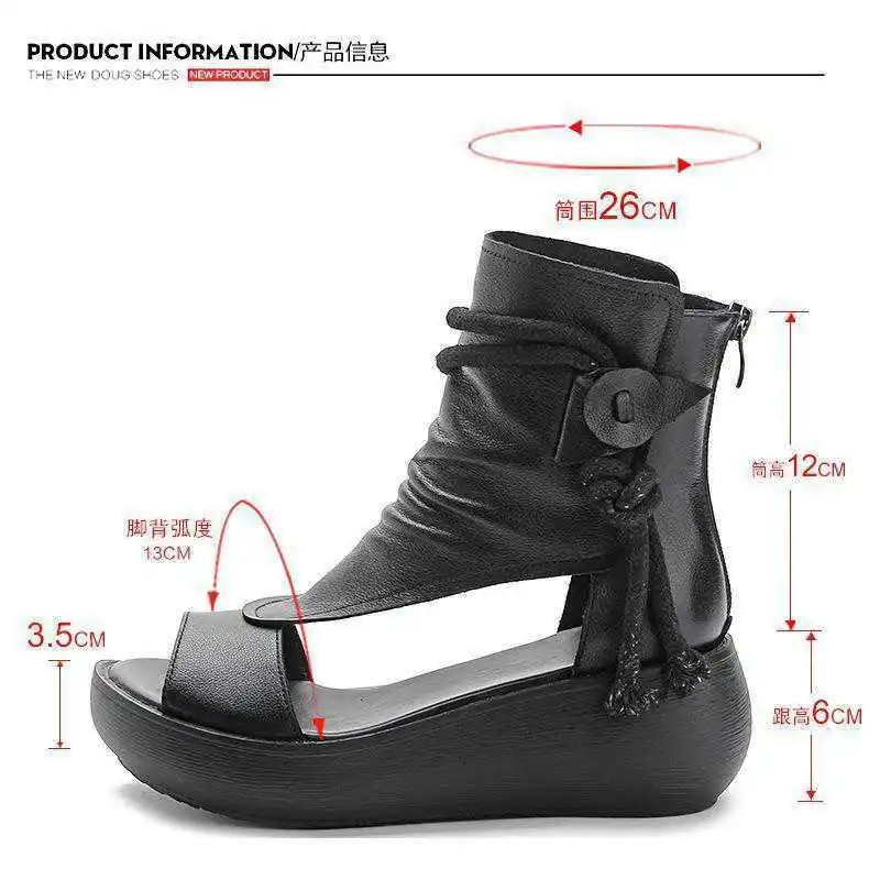 

Roman shoes women's summer leisure fashion 2021 new high top high slope heel sandals soft leather thick sole fish mouth sandals