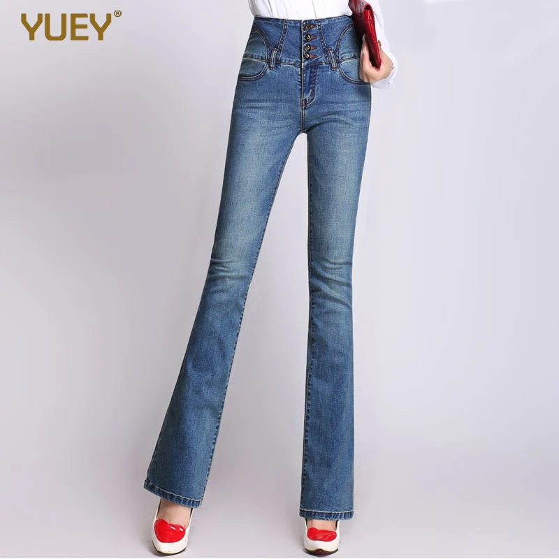 Женские Модные расклешенные джинсы с высокой талией полной длины женские