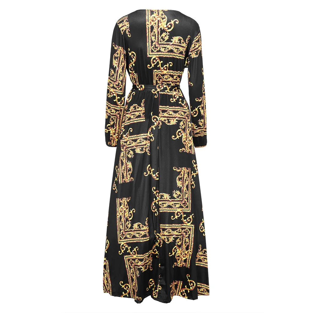 Женские платья с V образным вырезом мини платье длинным рукавом и принтом до