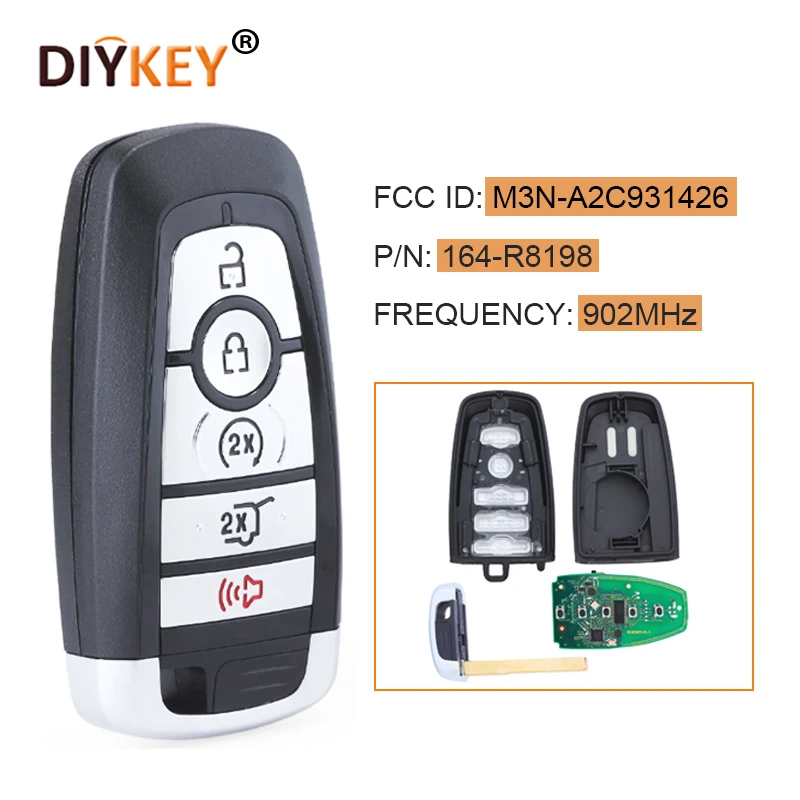 

DIYKEY 5 Buttons Smart Remote Control Key 902MHz ID49 Chip for Ford Edge Escape Expedition Explorer M3N-A2C931426 P/N 164-R8198