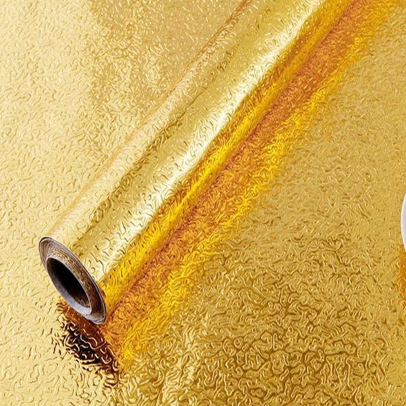 

652A Multipurpose Golden Aluminum Foil Sticker Oil Proof Waterproof Paper Kitchen Backsplash Wallpaper Stove Cabinet Liner