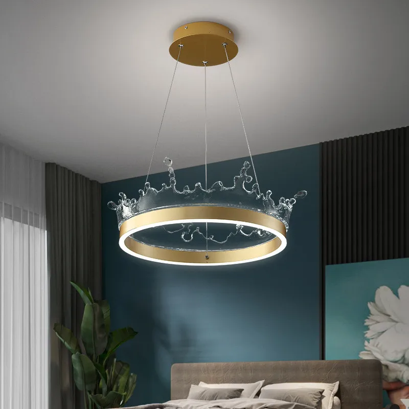 

Nordic Crown Led Pendant Lamp Round Metal Hanging Lamp Water Shape Acrylic Led Pendant Lamp Cable Suspend Lamp Indoor Lighting