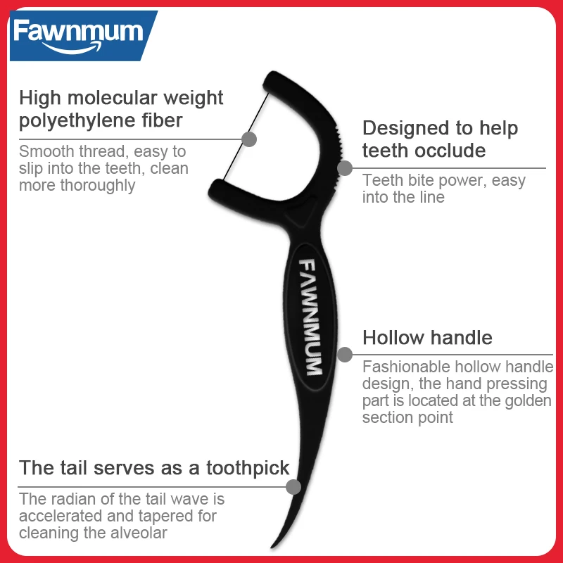 Fawnmum Dental Floss Pick s 2 Barrel Bamboo Зубная нитка из древесного угля зубы чистящие