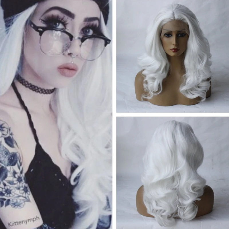 

Synthetic Hair Body Wave Lace Front Wigs for Women White Color Synthetic Hair Glueless Lace Wigs with Natural Hairline Cosplay