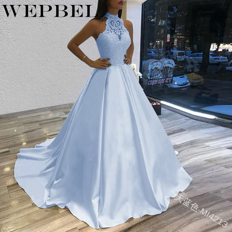 

WEPBEL Women Fashion Floral Lace Elegant Dress Chiffon Evening Party Ball Gown Dress Robe Femme Dress