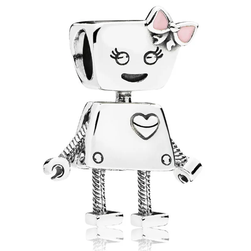 

Genuine 925 Sterling Silver Bead Charm Cute Bella Bot A Big Heart And Lots Of Character Robot Beads Fit Pan Bracelet & Neck