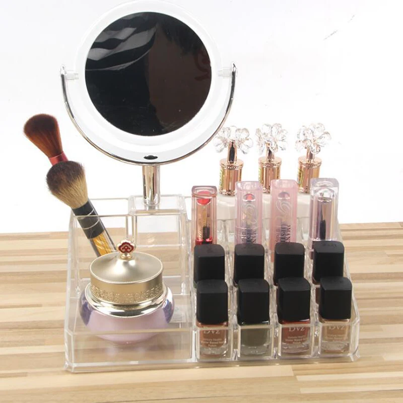 Прозрачная косметическая коробка для хранения косметическое зеркало уход за