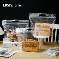 lbsisi life 50pcslot transparent sliced bread plastic bags with handle biscuit candy cookies brushed hand tear toast packaging