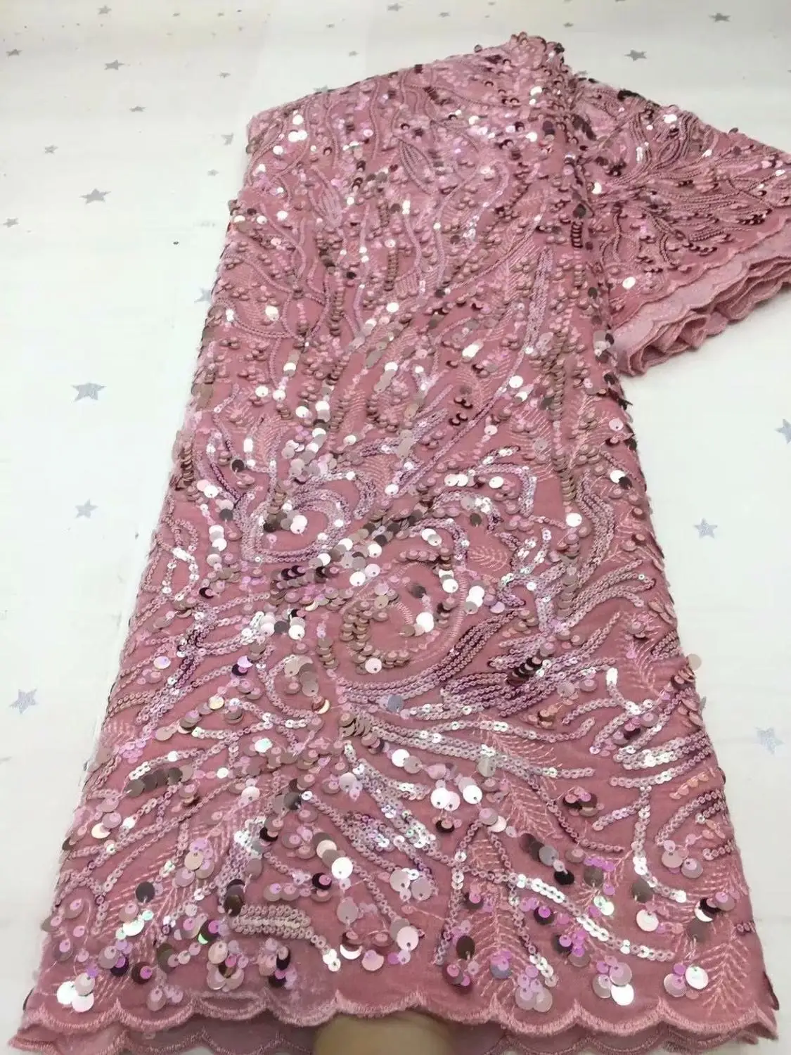 

African Net Lace Fabric High Quality French Tulle Lace Nigeiran Cord Lace Fabric With Sequins For Woman Wedding Dress FD1122