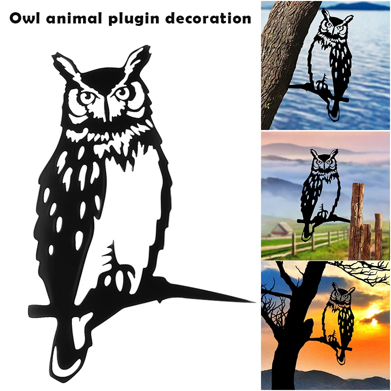 

Garden Animal Decoration Stake Metal Art Owl Silhouette Branch Inserting Ornament for Outdoor Tree @LS