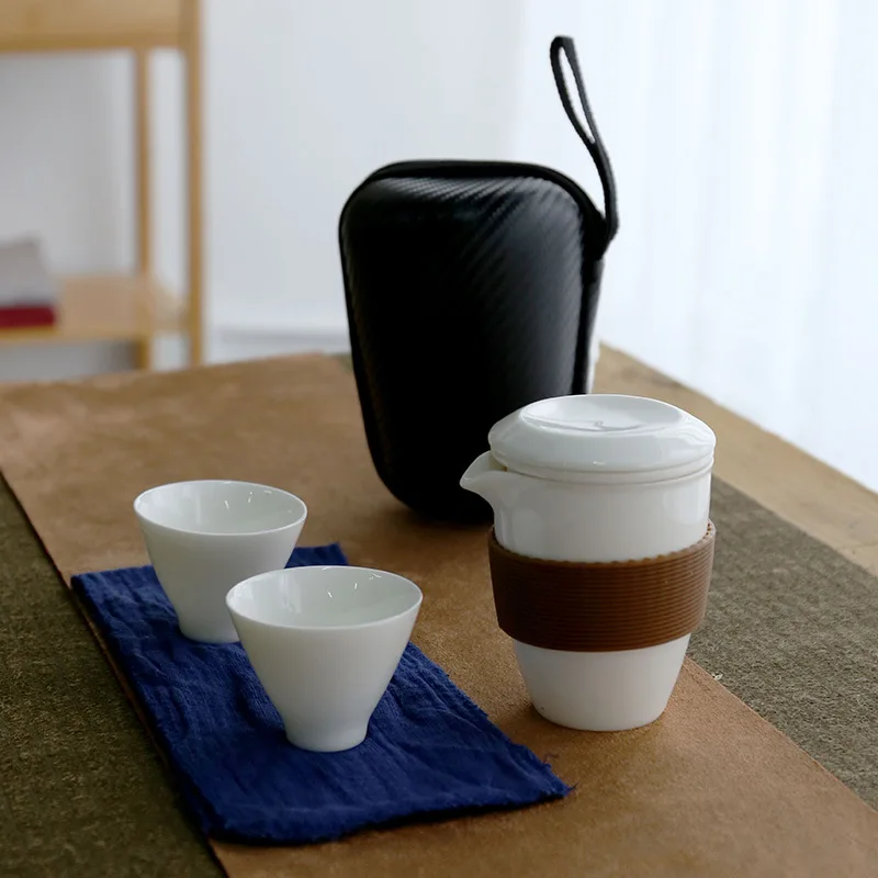 

White Chinese Glass Travel Tea Set Kung Fu TeaSet Ceramic Portable Teaware Porcelain Tea Cups of Tea Ceremony Gift For Friend