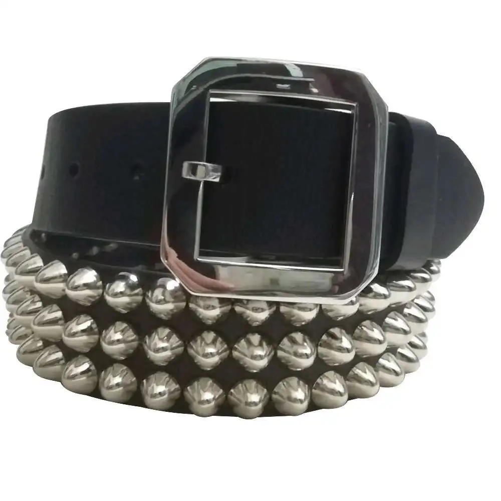 Трехрядный кожаный ремень с серебряными гвоздиками в стиле панк для выступлений