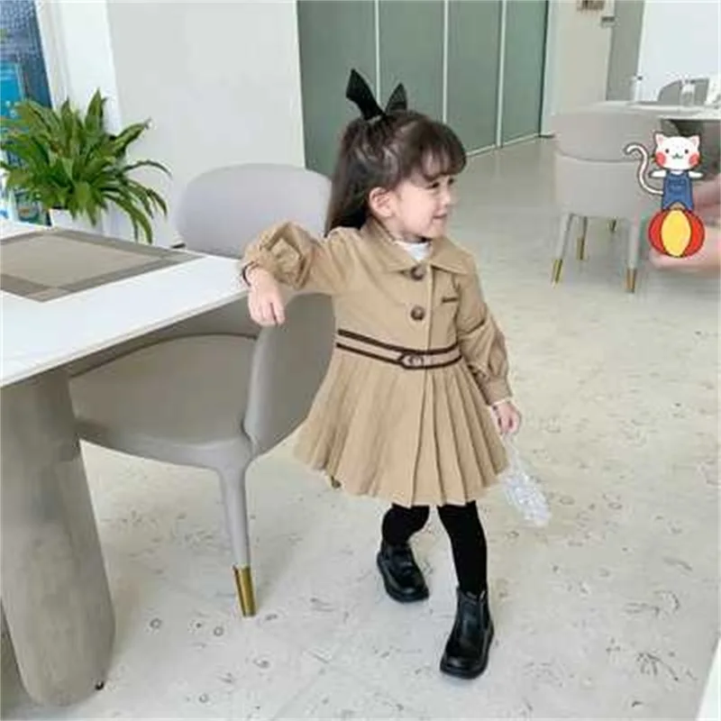 

2021 girls windbreaker autumn coat baby fashion clothing children little girls mid-length spring and autumn