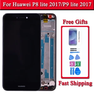 for huawei p8 lite 2017 pra la1 pra lx1 lcd display touch screen digitizer with frame assembly for huawei p9 lite 2017 lcd free global shipping