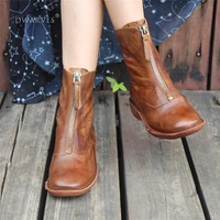 womens handmade retro leather chelsea boots ankle boots comfortable walking round short boots brown