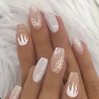 Снежные серебряные блестящие градиентные рождественские ногти, накладные ногти, водонепроницаемые и съемные накладные ногти