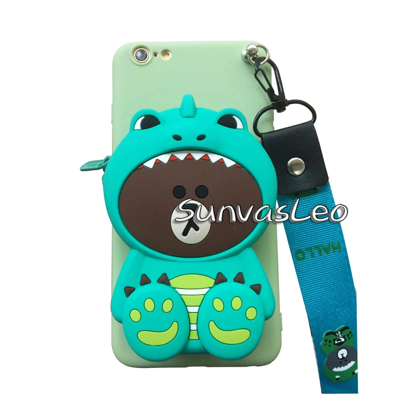 Dinosaur Bear Для huawei Honor 8 8X9 9X10 20/Lite Pro 3D Мягкий силиконовый чехол-кошелек с изображением животных из мультфильма чехол-кошелек для телефона с ремешком на цепочке - Цвет: Dinosaur Bear