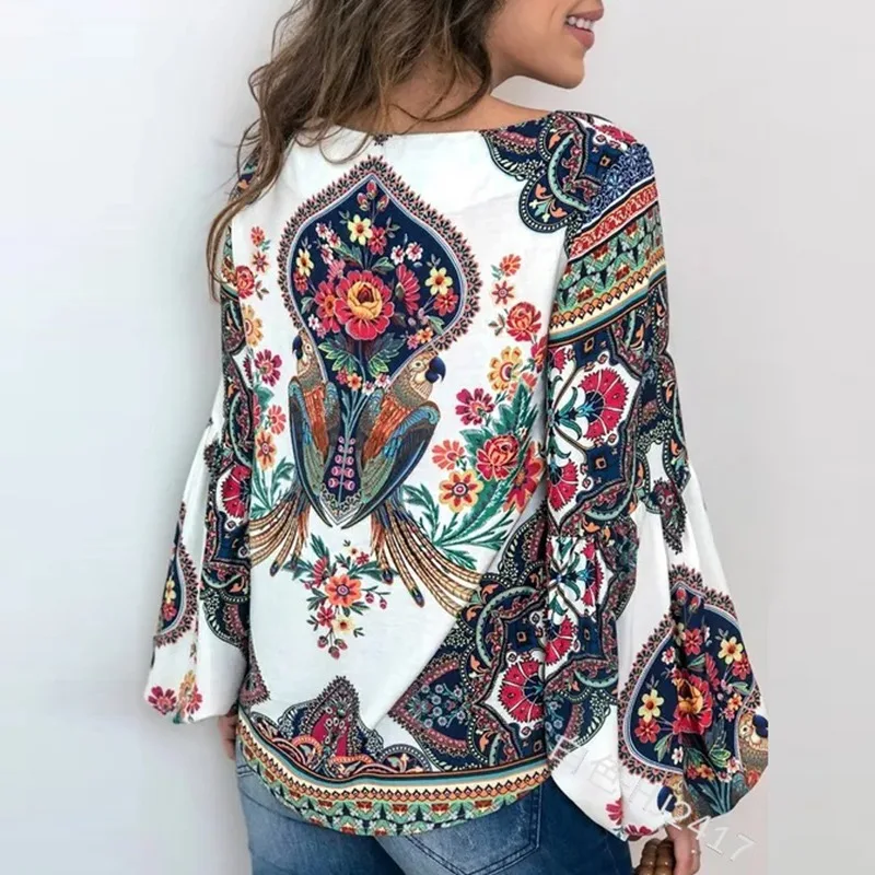 

Women Bohemian Clothing Plus Size Blouse Shirt Vintage Floral Print Tops Ladies s Blouses Casual Blusa Feminina Plus size