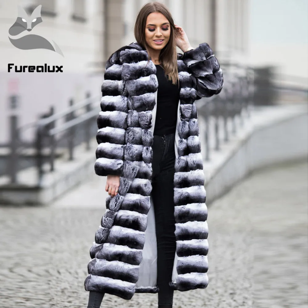 Шуба из натурального Шиншилла длинная 130 см шуба меха кролика Рекс женская