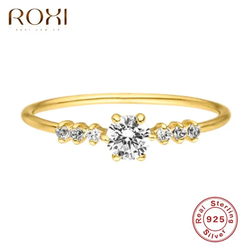 

ROXI Simple Round Crystals Geometric Gold Rings for Women Ring Jewelry 925 Sterling Silver Ins Finger Ring Wedding Ring Anillos