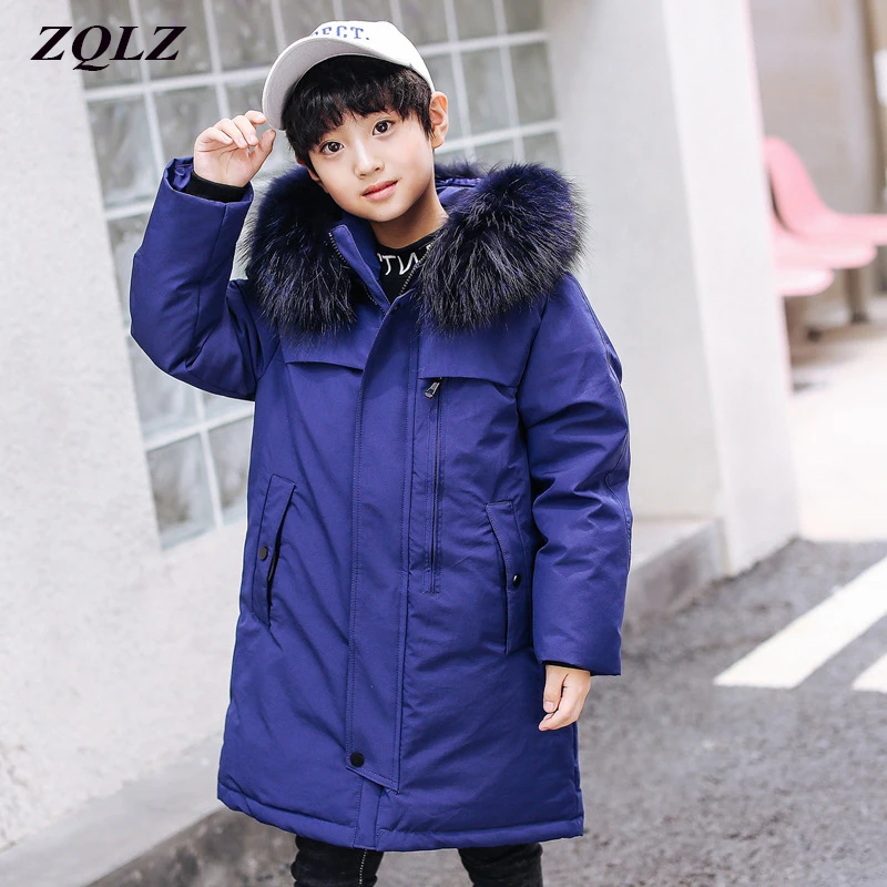 ZQLZ/новая детская зимняя куртка теплое пальто с капюшоном и натуральным мехом