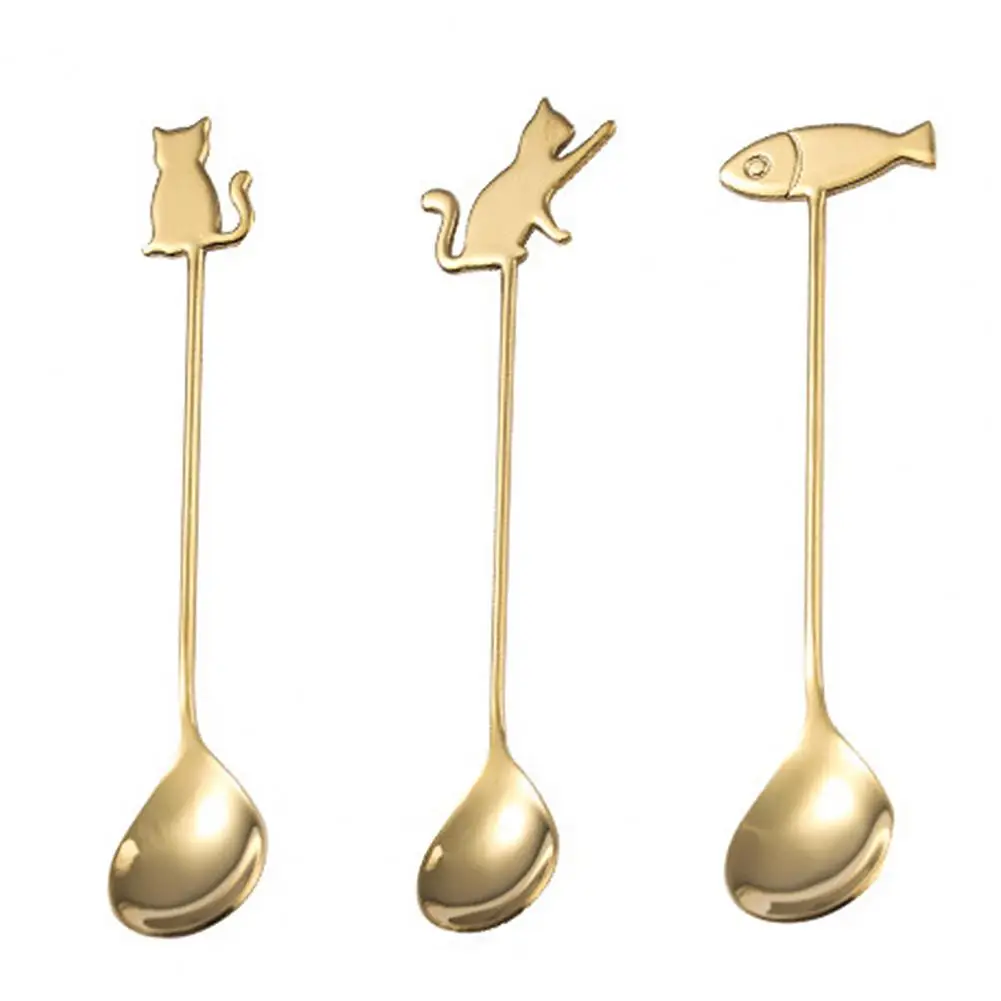 Ложка для перемешивания с изображением кота рыбы из нержавеющей стали чая молока