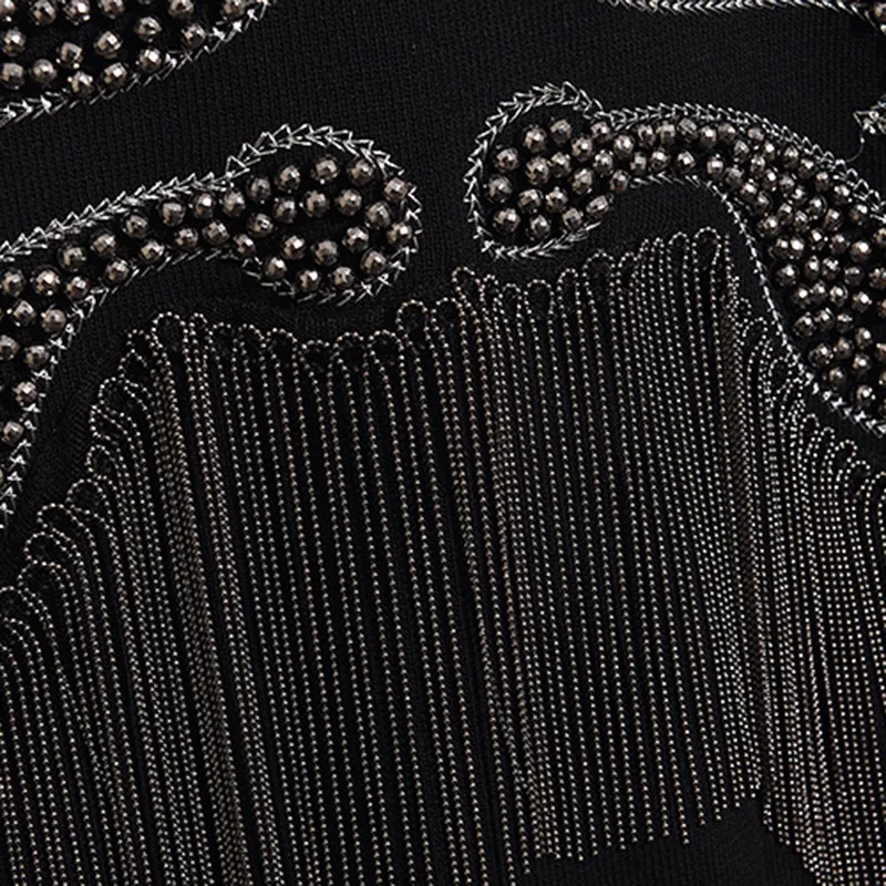 

CBAFU spring autumn beading tassel w piece set high quality harajuku suits soft knitwear women tracksuit black knit set P900